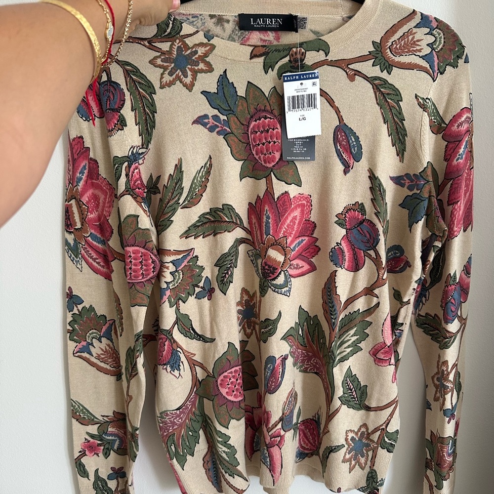 Ralph Lauren Pink Graphic Long Sleeve Sweater